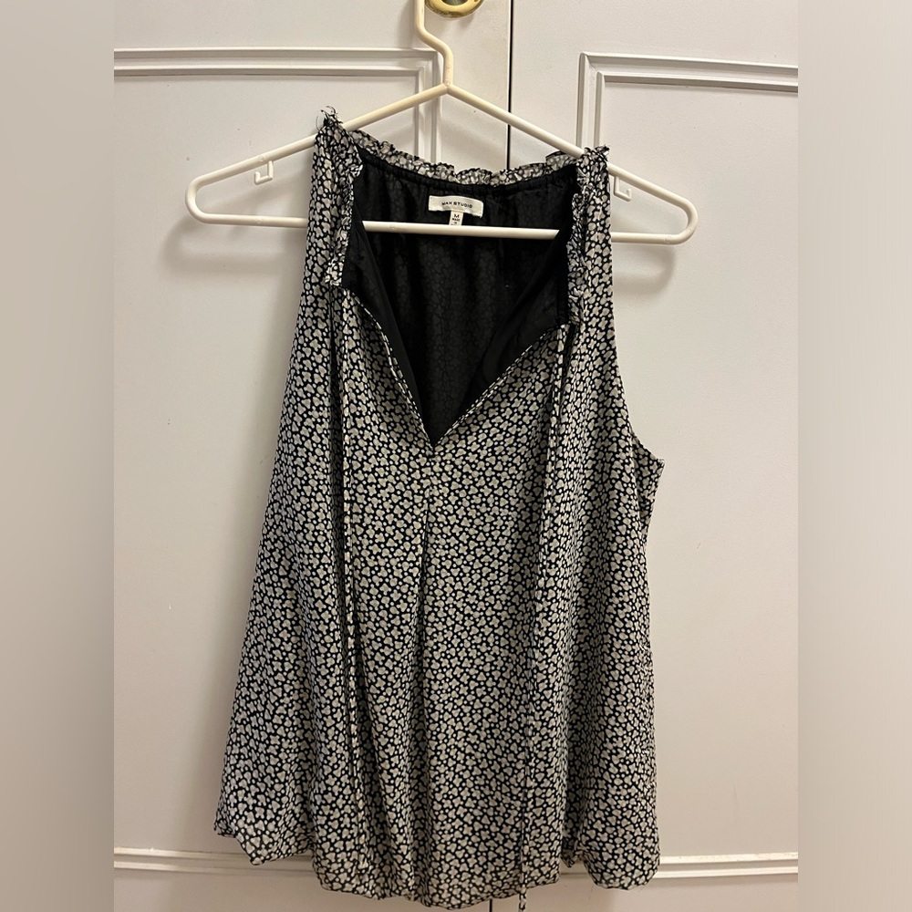Max Studio Printed Sleeveless Halter Blouse with Ruffled tie